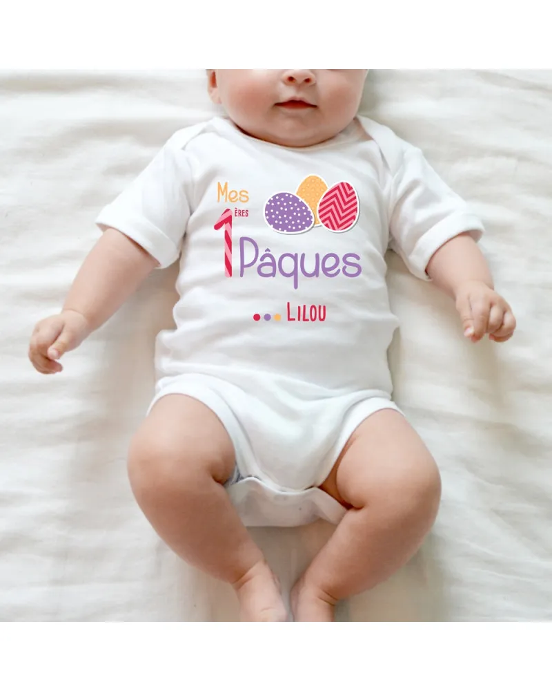 Body bébé Mes premières Pâques rose
