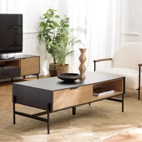 Table basse marron et noire 2 tiroirs 1 niche Pin pieds métal  | 3 Suisses
